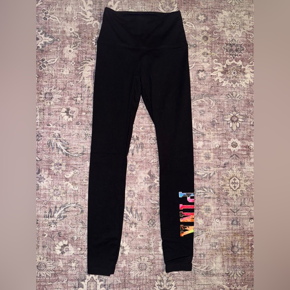 PINK Victoria's Secret Pants - Victoria's Secret PINK‎ Yoga Black Leggings with Multicolor Logo Size XS